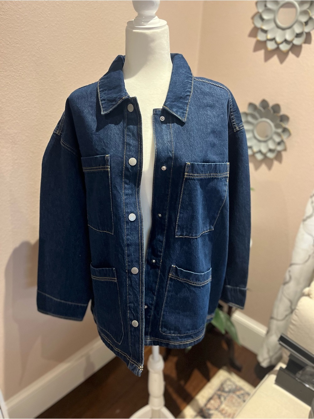 Universal Thread Dark Blue Denim Jacket with Patch Pockets